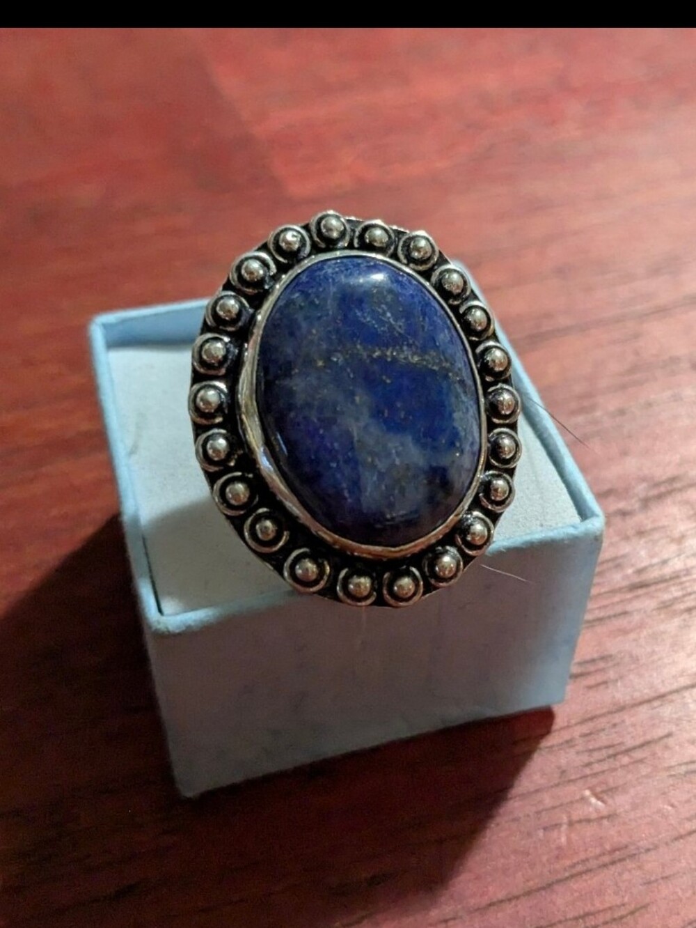 Handcrafted Oversized Lapis Lazuli Statement Ring (Size 5)